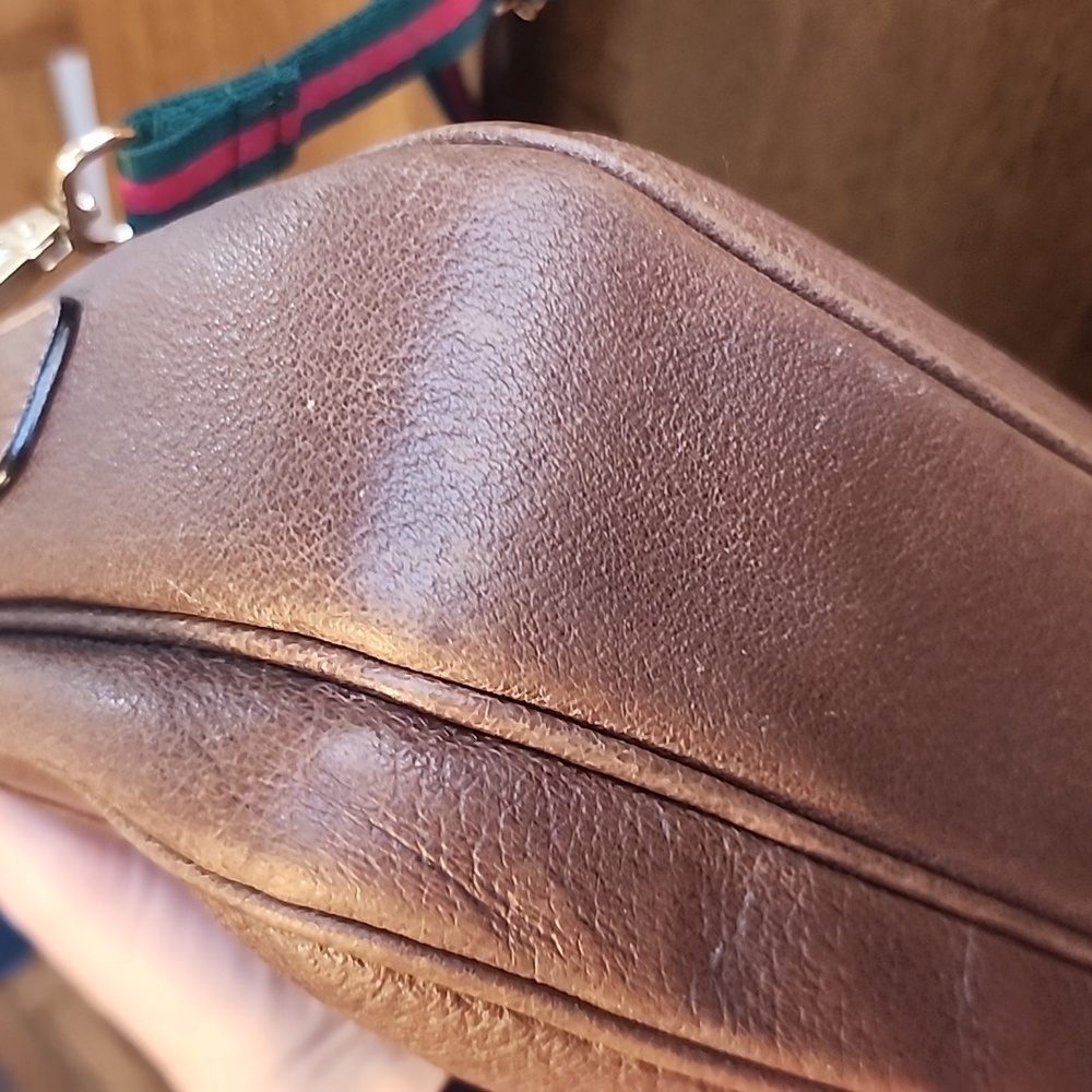 Gucci Brown Leather Crossbody Bag with Green and Red Strap - Picture 10 of 16